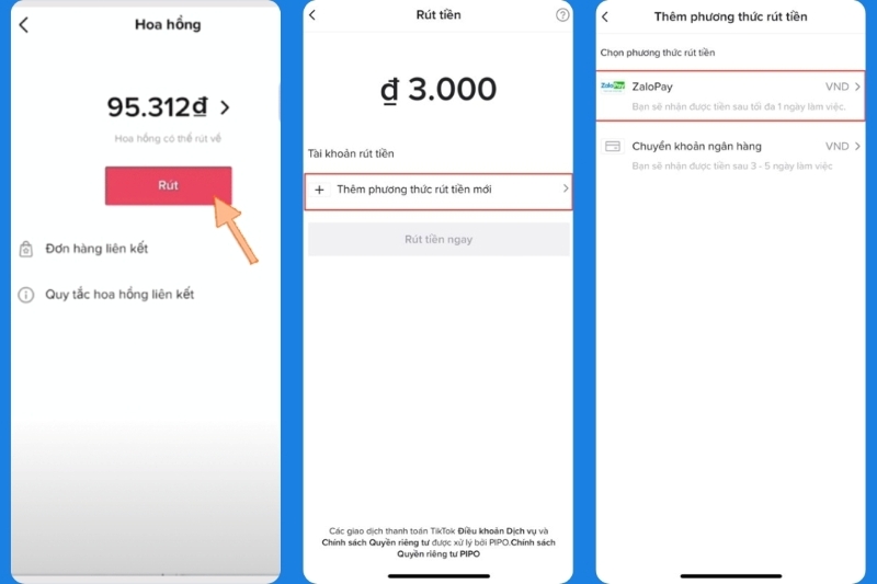 Rút tiền từ Tik Tok