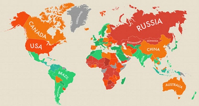 Xếp hạng 10 quốc gia có diện tích lớn nhất thế giới